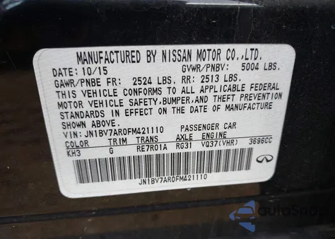 2015 Infiniti Q50 Premium from USA, damaged, VIN JN1BV7AR0FM421110